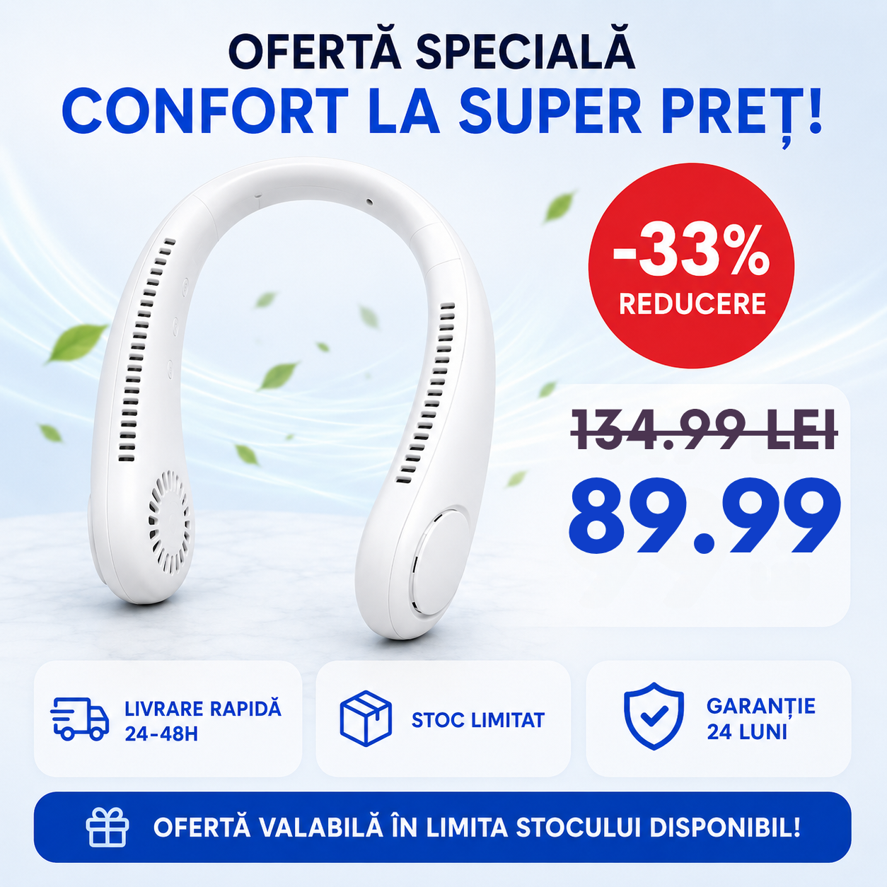 Ventilator Reîncărcabil pentru Gât