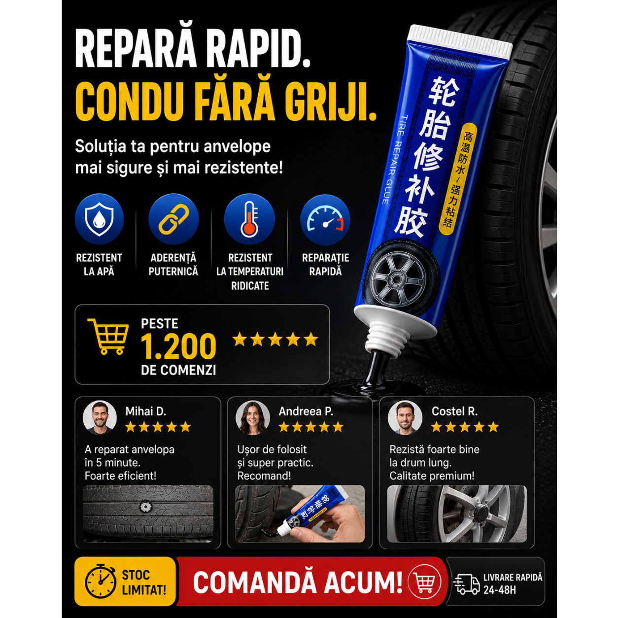 Adeziv Acrilic pentru Repararea Anvelopelor Auto