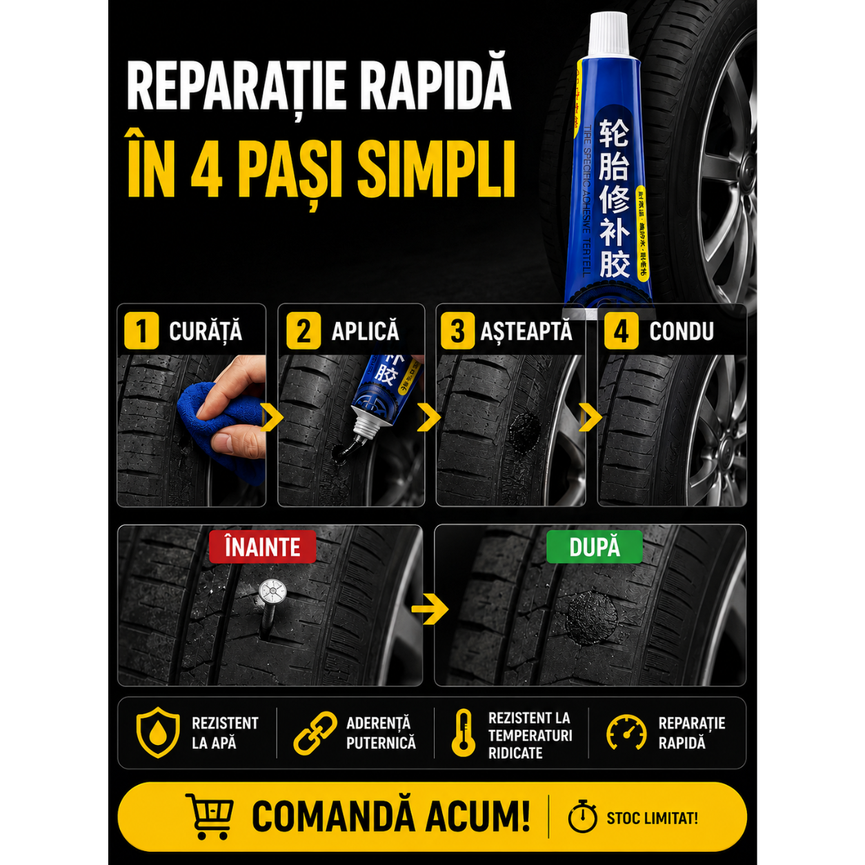 Adeziv Acrilic pentru Repararea Anvelopelor Auto
