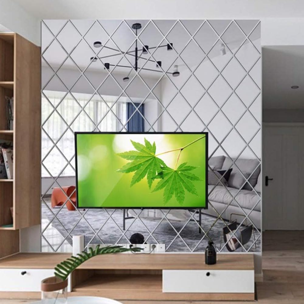 Oglinzi Decorative Autoadezive Diamond Mirror Set 35 Piese Acrilice pentru Perete, Design Modern 3D