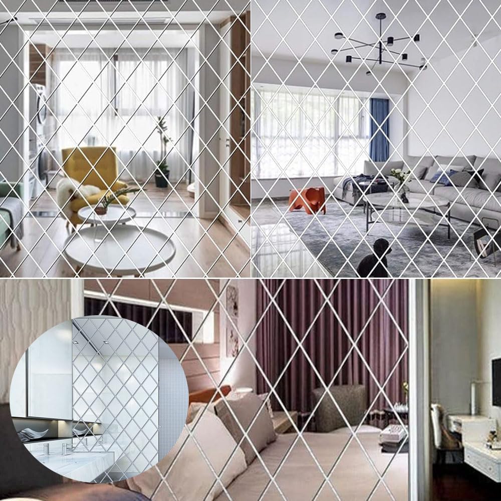 Oglinzi Decorative Autoadezive Diamond Mirror Set 35 Piese Acrilice pentru Perete, Design Modern 3D