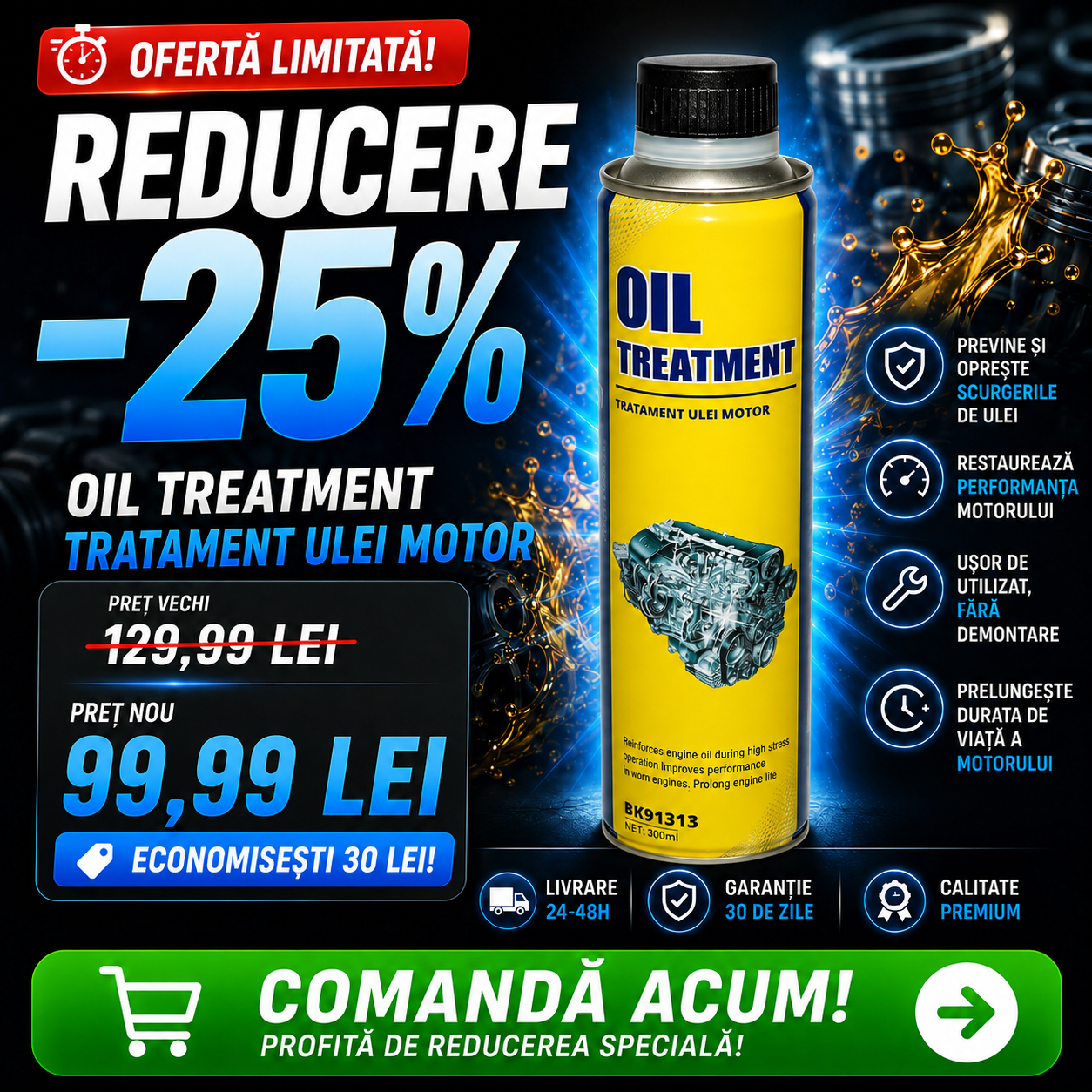 Aditiv Oprire Scurgeri Ulei Motor DVX 300 ml