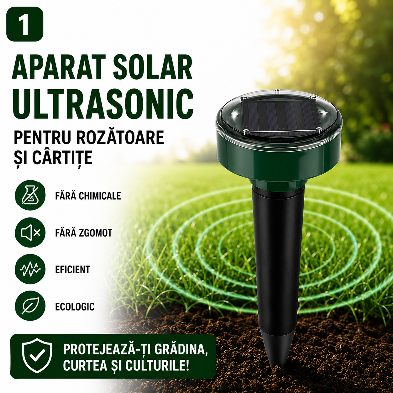 Aparat Solar cu Ultrasunete pentru Protecția Grădinii