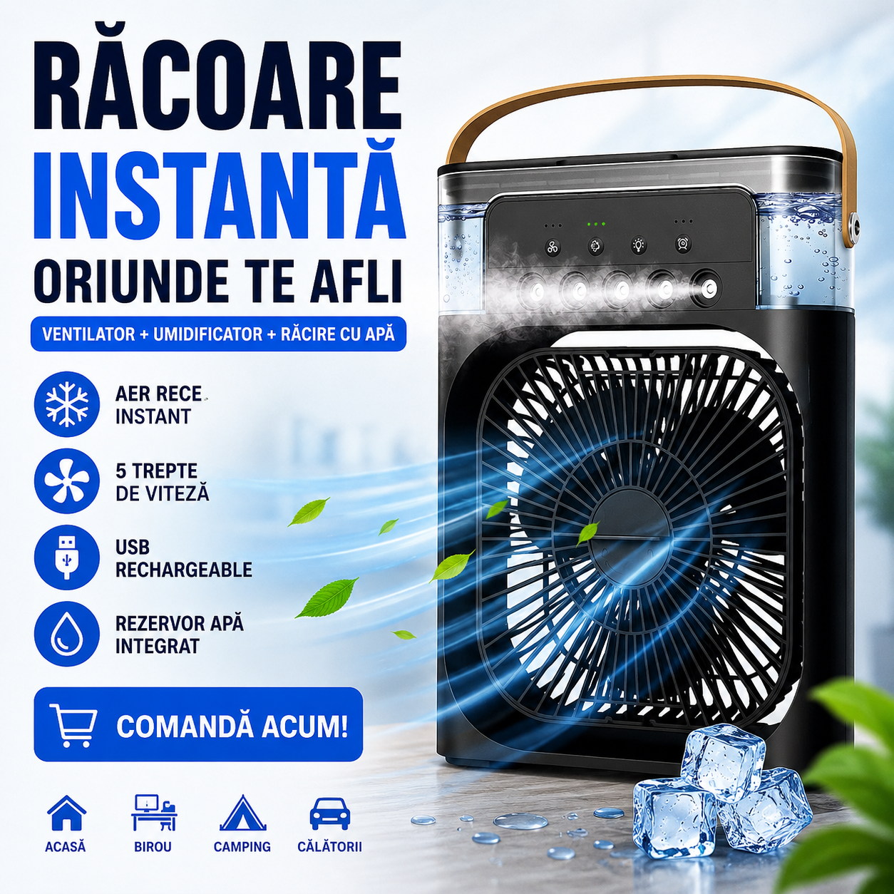 Ventilator Portabil cu Funcție de Umidificare și Răcire a Aerului