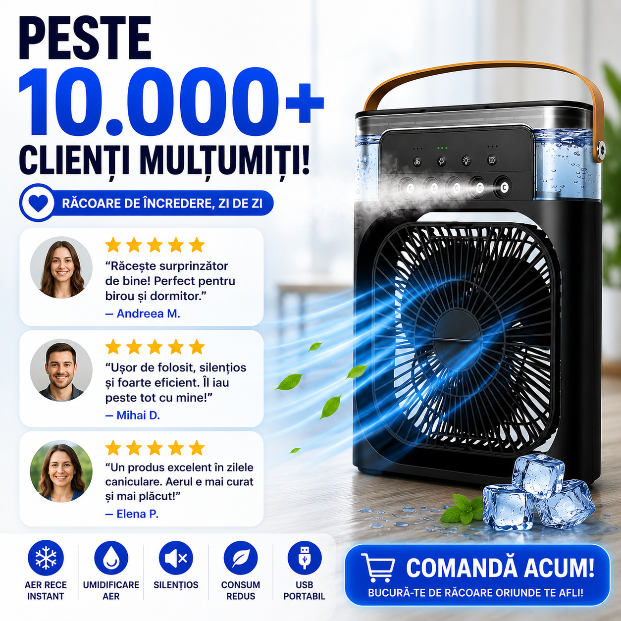 Ventilator Portabil cu Funcție de Umidificare și Răcire a Aerului