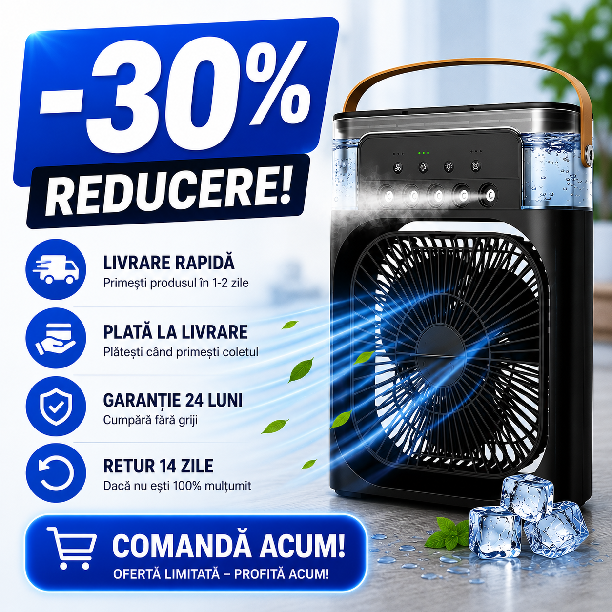 Ventilator Portabil cu Funcție de Umidificare și Răcire a Aerului