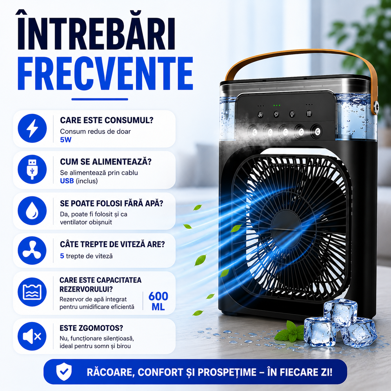 Ventilator Portabil cu Funcție de Umidificare și Răcire a Aerului