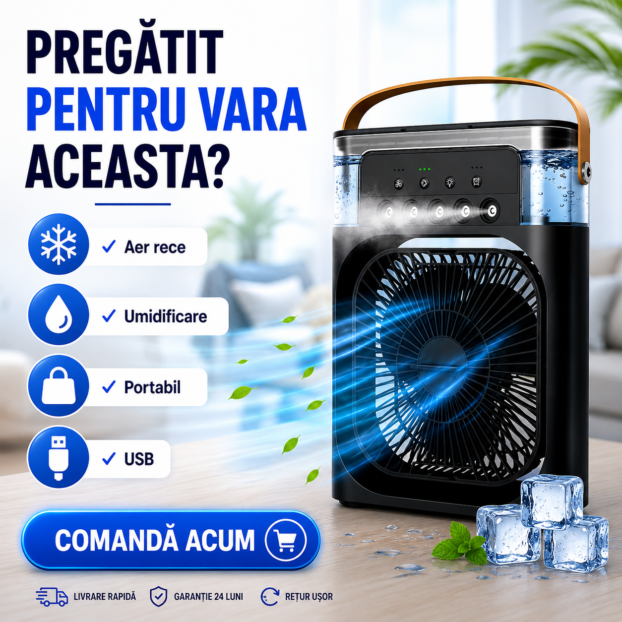 Ventilator Portabil cu Funcție de Umidificare și Răcire a Aerului