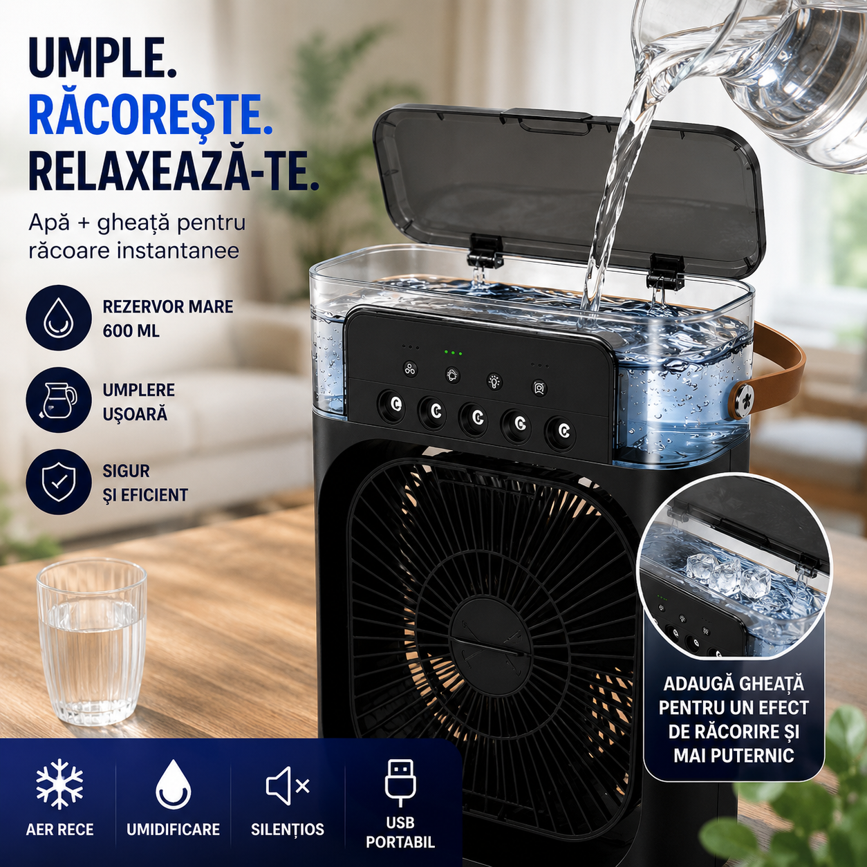 Ventilator Portabil cu Funcție de Umidificare și Răcire a Aerului