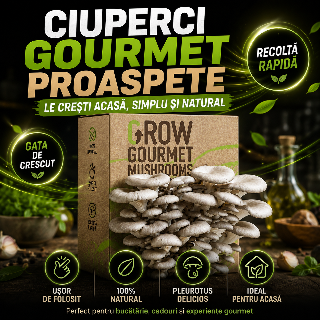 Kit de Cultivare Ciuperci Pleurotus Acasă