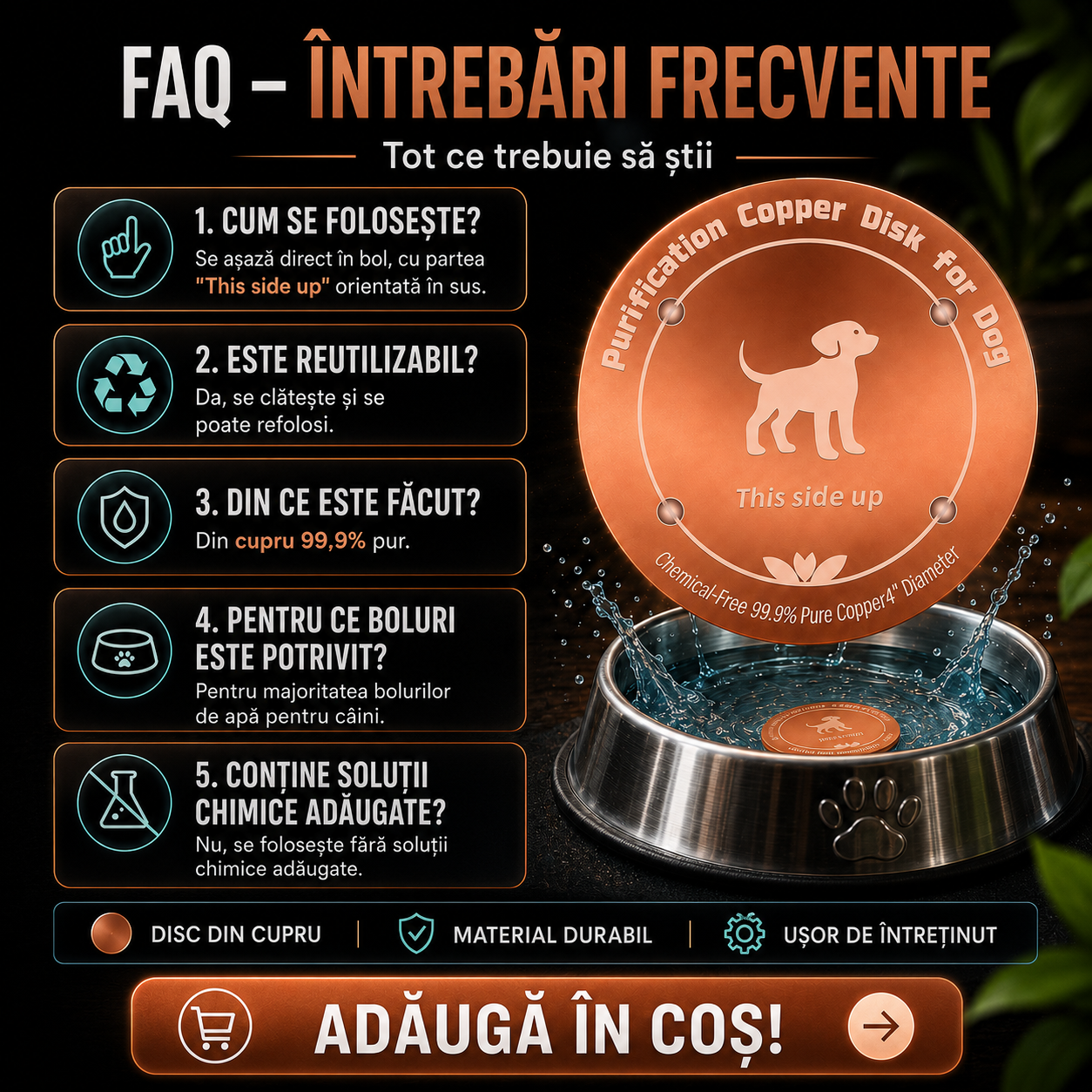 Disc din Cupru pentru Purificarea Apei Animalelor