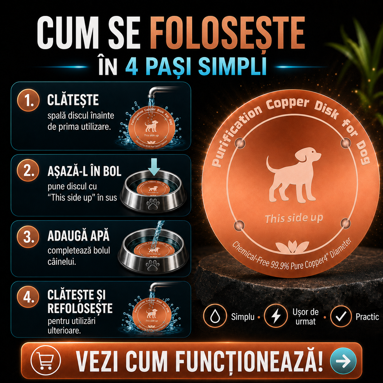 Disc din Cupru pentru Purificarea Apei Animalelor