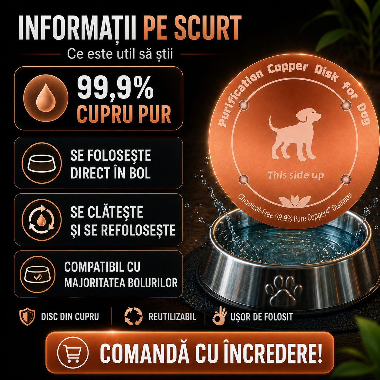 Disc din Cupru pentru Purificarea Apei Animalelor