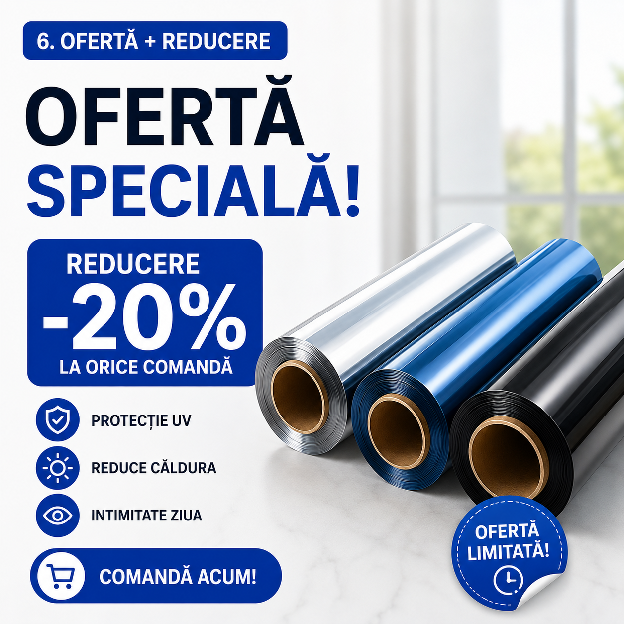 Folie Reflectorizantă pentru Geamuri. Protecție UV