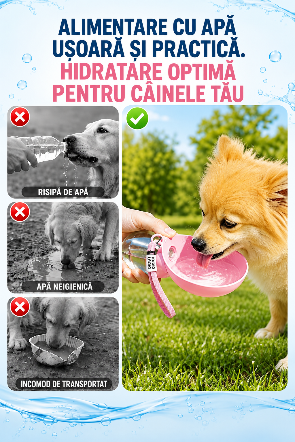 Sticlă Portabilă de Apă cu Bol Pliabil pentru Câini