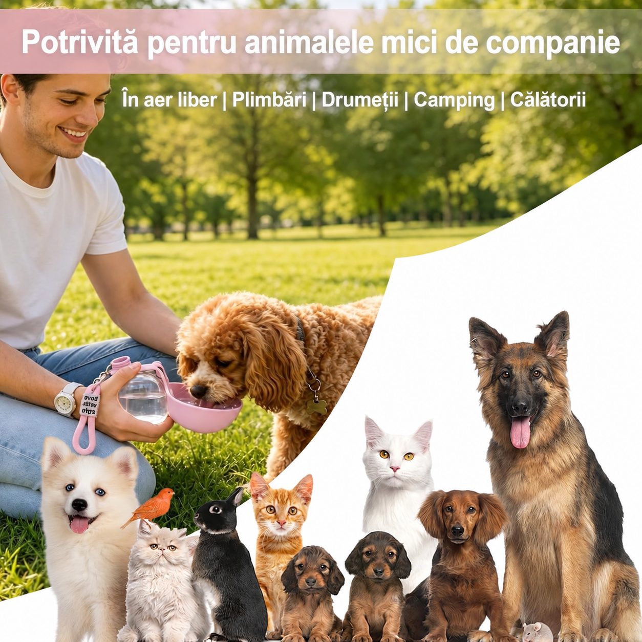 Sticlă Portabilă de Apă cu Bol Pliabil pentru Câini