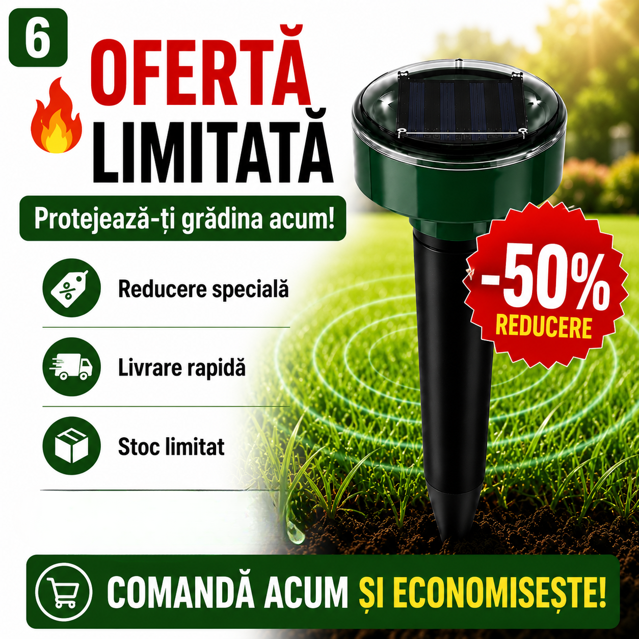 Aparat Solar cu Ultrasunete pentru Protecția Grădinii