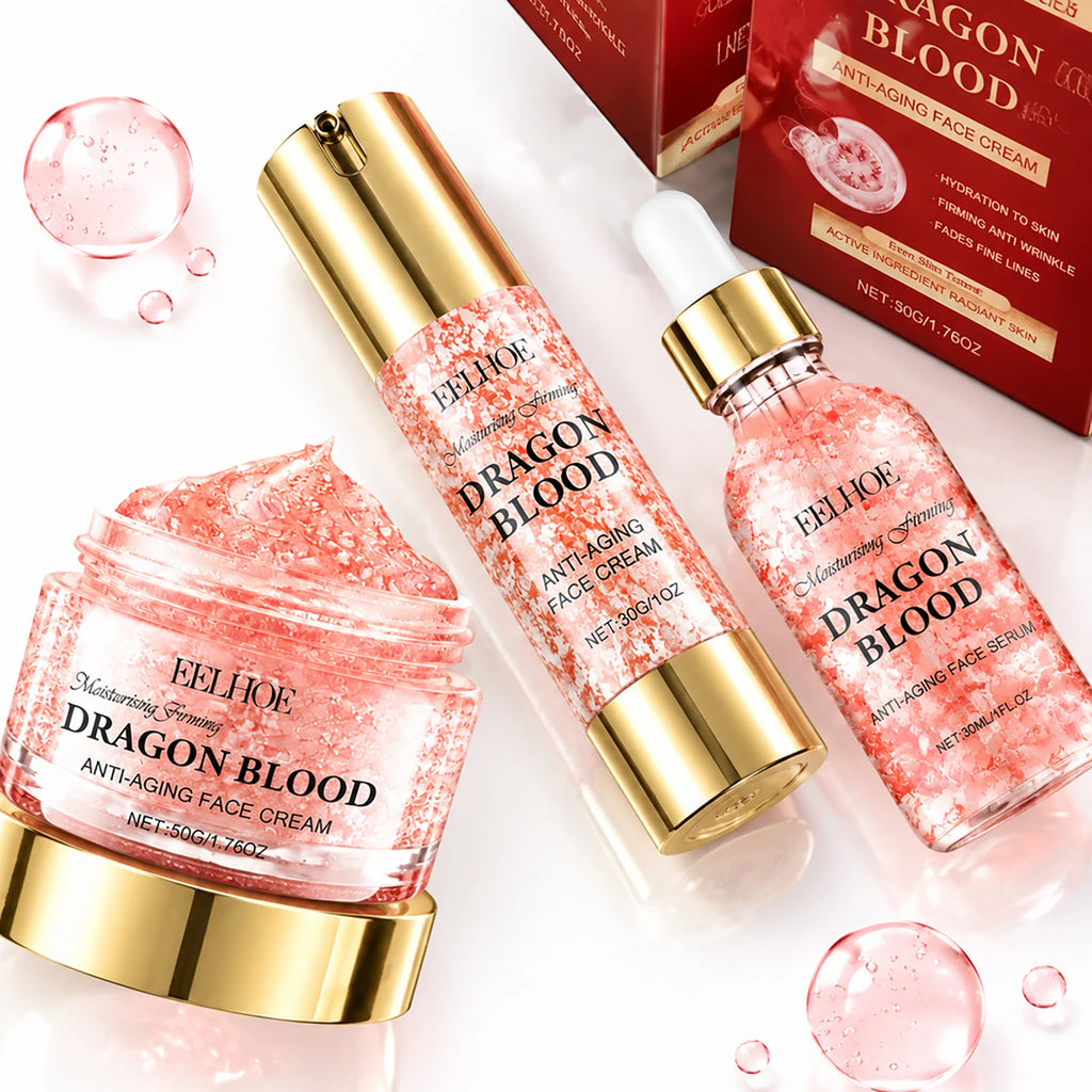 3pcs Dragon Blood Face Care Set Brightening Firming Removel Wrinkle Serum Even Skin Tone Nourishing Hydrating Cream Korean