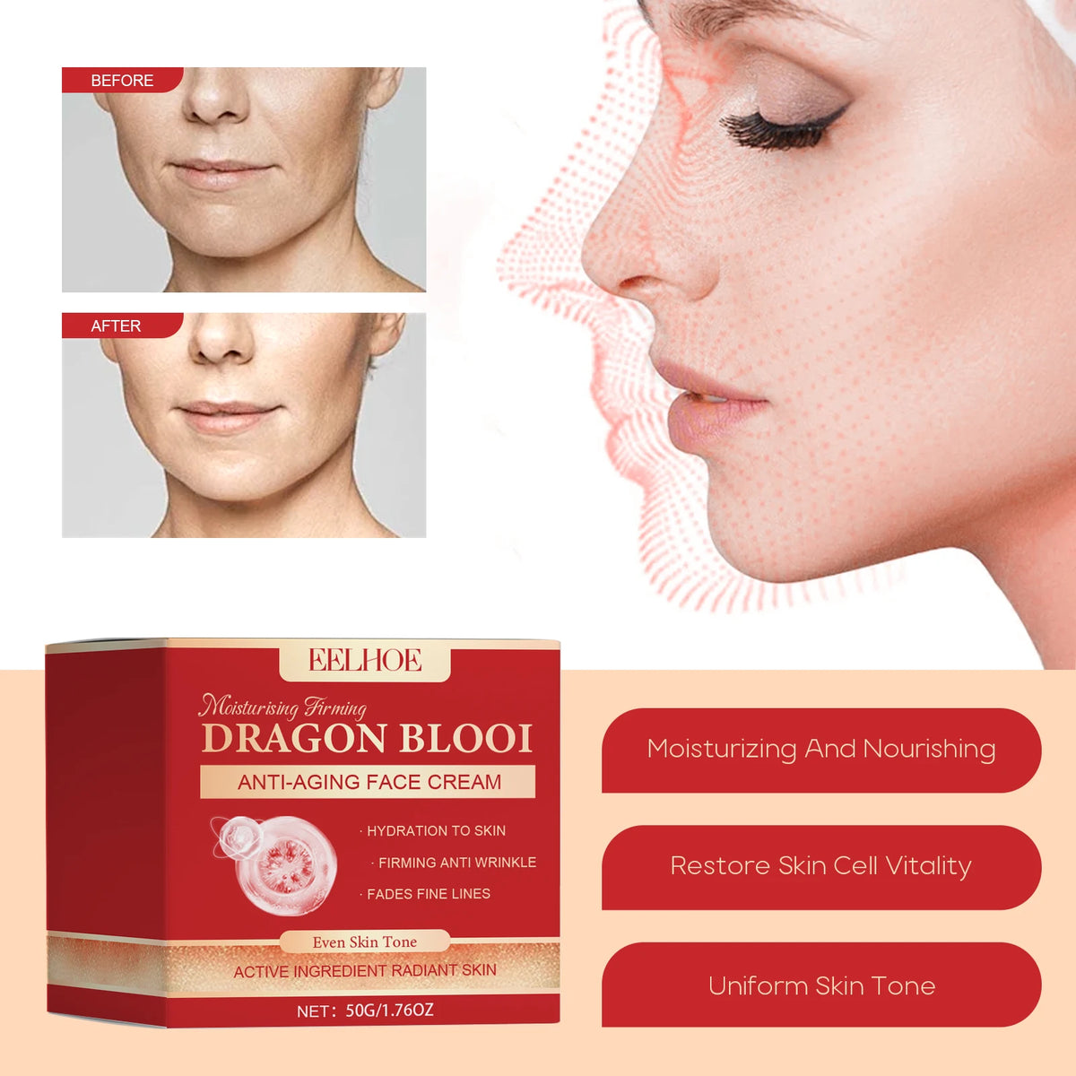 3pcs Dragon Blood Face Care Set Brightening Firming Removel Wrinkle Serum Even Skin Tone Nourishing Hydrating Cream Korean