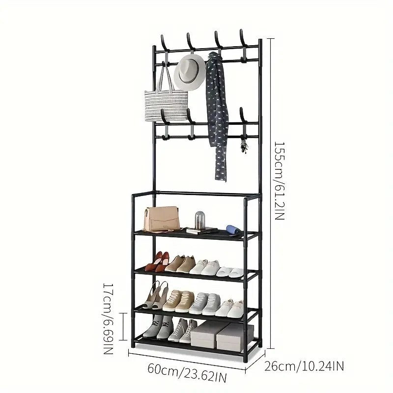 Cuier pentru Haine cu Suport Pantofi, Organizator Hol cu 4 Rafturi, 80x28x170 cm